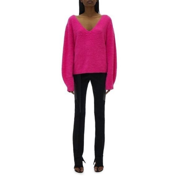 HELMUT LANG Brushed V-Neck Sweater in Disco Pink - Size XS - Picture 5 of 5